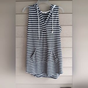 EUC Stripped Sleeveless Hooded Coverup/Beach Dress Size L.